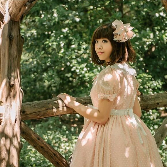 BTSSB Snow Dot Chiffon Peach and White OP Dress - Picture 4 of 5